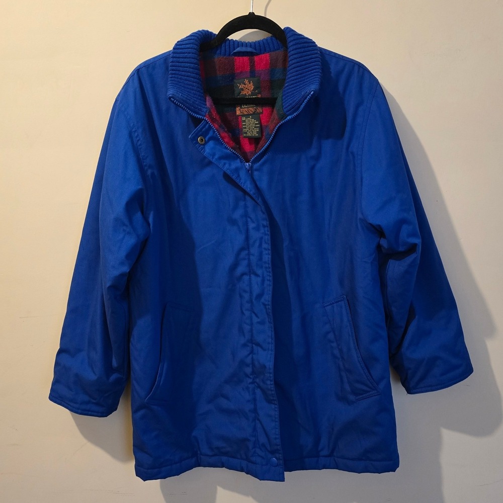 Vintage 90s Outdoor Exchange Jacket Womens Small Blue Plaid Lined Full Zip Coat